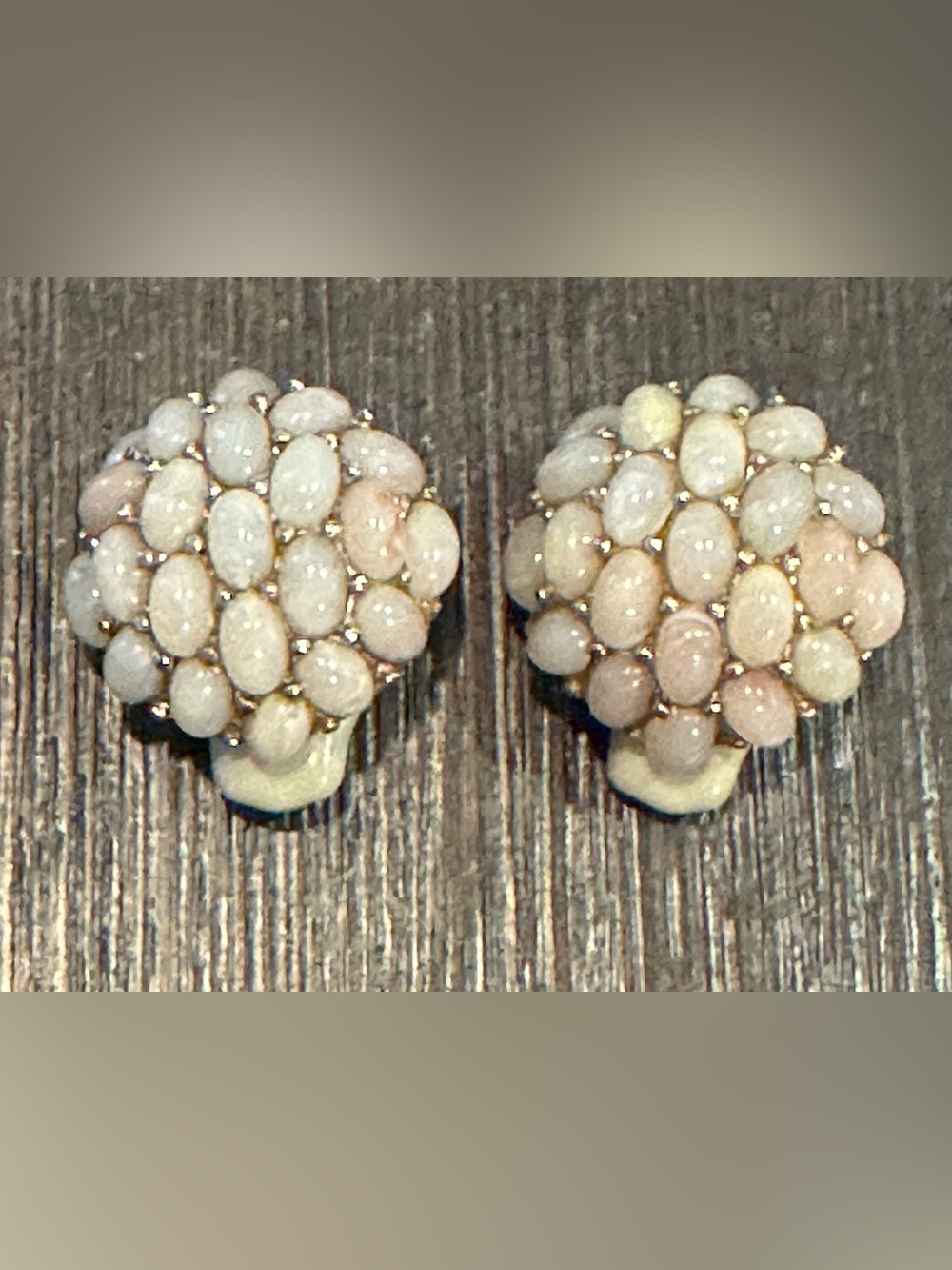 Vintage Signed CINER Faux Pink Opal Cabochon Cluster Dome Clip On Earrings